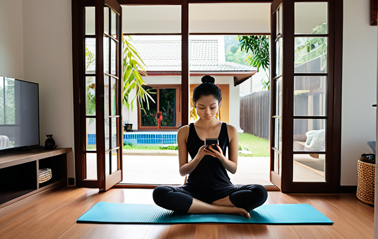 **

*Prompt:* A serene individual in Thailand using a meditation app on their smartphone. The background shows a modern, comfortable home setting, subtly hinting at a busy lifestyle finding peace through technology. Focus on conveying a sense of calm and accessibility.

**
